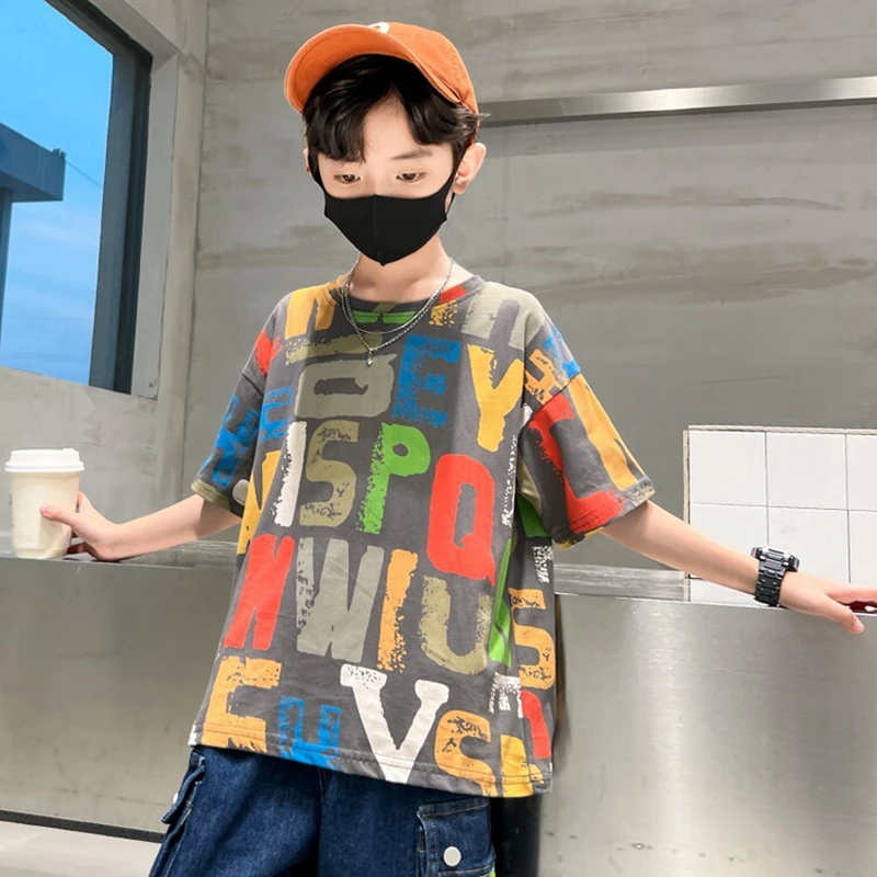 

New Summer Boys Korean T-Shirts Fashion Letter Print Hot Sale T Shirts Children Pullover Short Sleeve Tees Tops Clothes