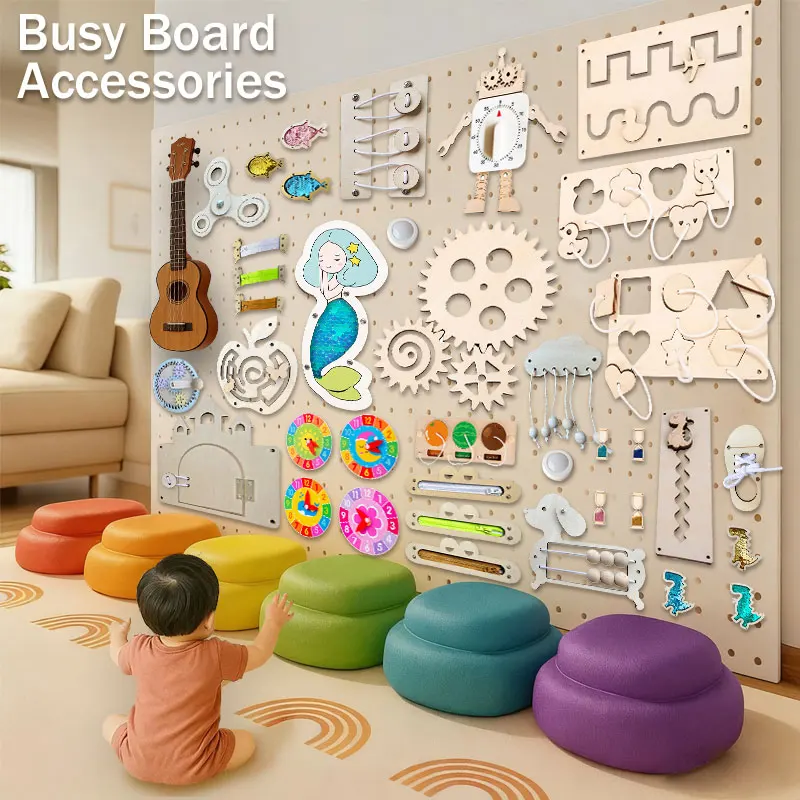Planche occupée, accessoires de bricolage, jouets en bois, pièces de planche occupée, lampes, sonnette, jouet Montessori, jeux éducatifs, développement intellectuel