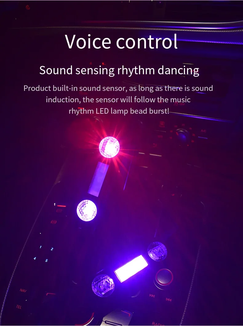 LED Auto Atmosphäre Lampe Drahtlose Sprachsteuerung RGB Dach Stern Licht USB Lade Auto Innen Dekorative Umgebungs Party Lichter – Detail 4