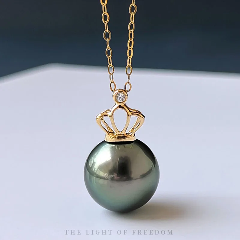 

Подвеска из настоящего натурального соли и воды с черным жемчугом для женщин, свадебный кулон из 18-каратного золота с жемчугом Таити, жена, подарок на годовщину матери