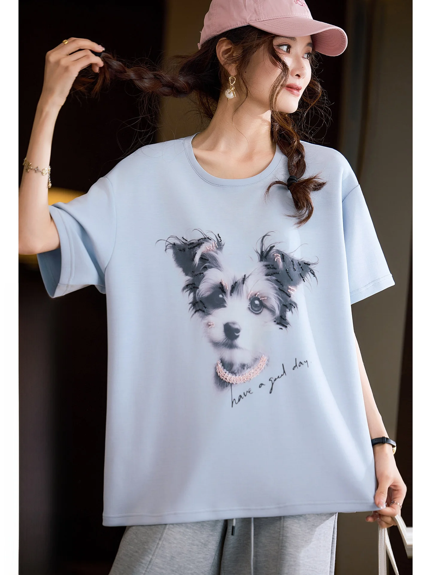 

Свободная повседневная женская футболка с коротким рукавом, новинка весеннего сезона, большие размеры, уличный стиль, из полиэстера, хлопка и спандекса, с круглым вырезом