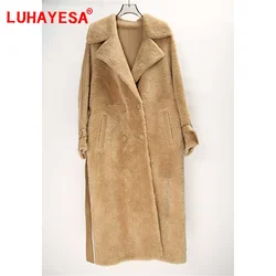 2024 L Vissesa Spain Pearl Lamb Sheepskin Fur Shearling Одежда для женщин Очень длинное зимнее модное тонкое пальто с воротником из натурального меха