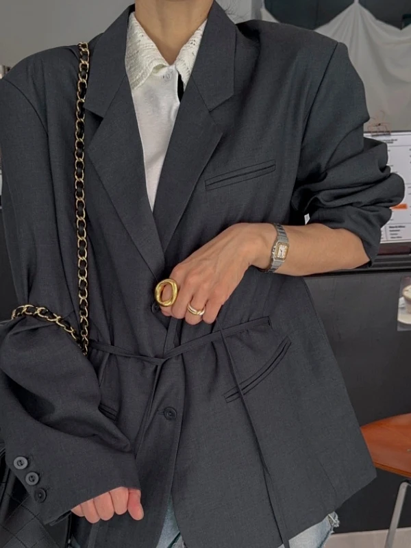 Damen-Weste mit Gürtel, Jaet, koreanische SLE-Baumwolle, 00 % Pendelverkehr, geeignet, Vintage, vielseitig, Herbst-Faion-Trend