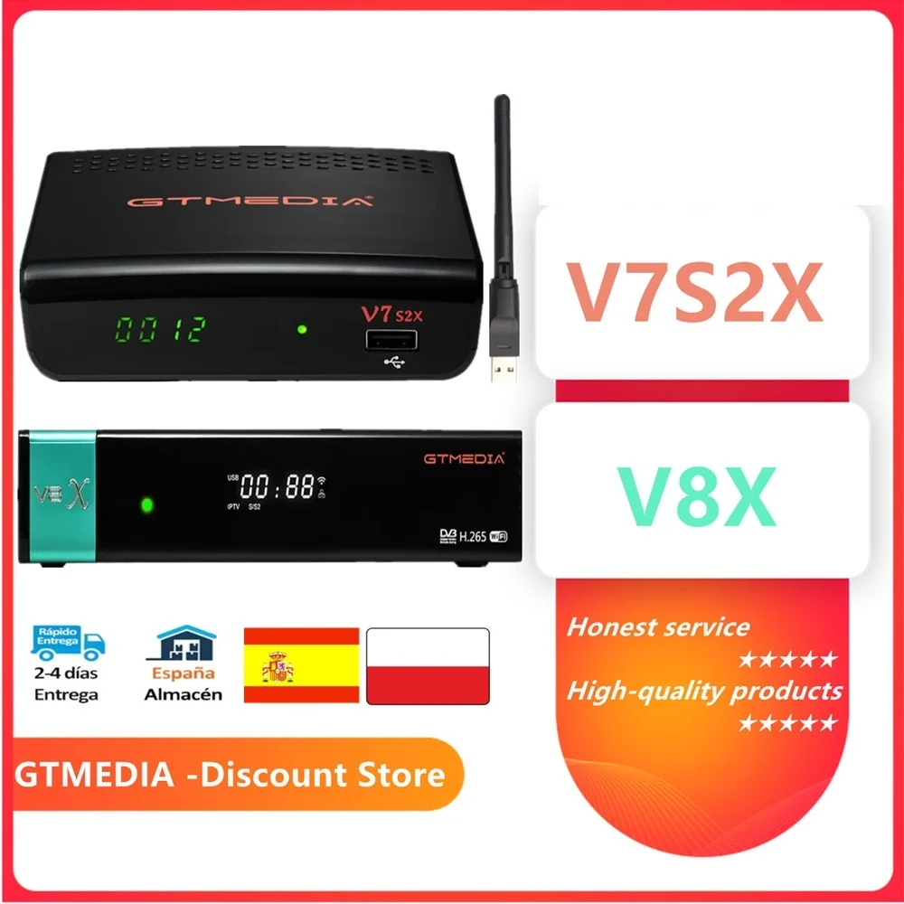 New! Satellite Receiver V8X H.265 DVB S2 S2X Buildin Wifi CA Slot Scart Set Top Box GT MEDIA V7S 2X With Usb Wifi Freesat v7