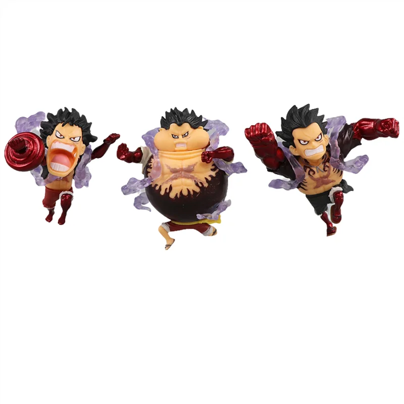 One Piece 5pcs/set Q Version Anime  Gear 4 Luffy Action Figure Elastic Man Cute Statue PVC Model Toys Collection Children Gifts view 5
