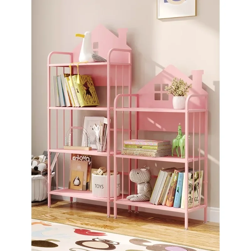 Multi story iron children's bookshelf, floor to ceiling bay window storage rack bedside storage bookshelf in a small