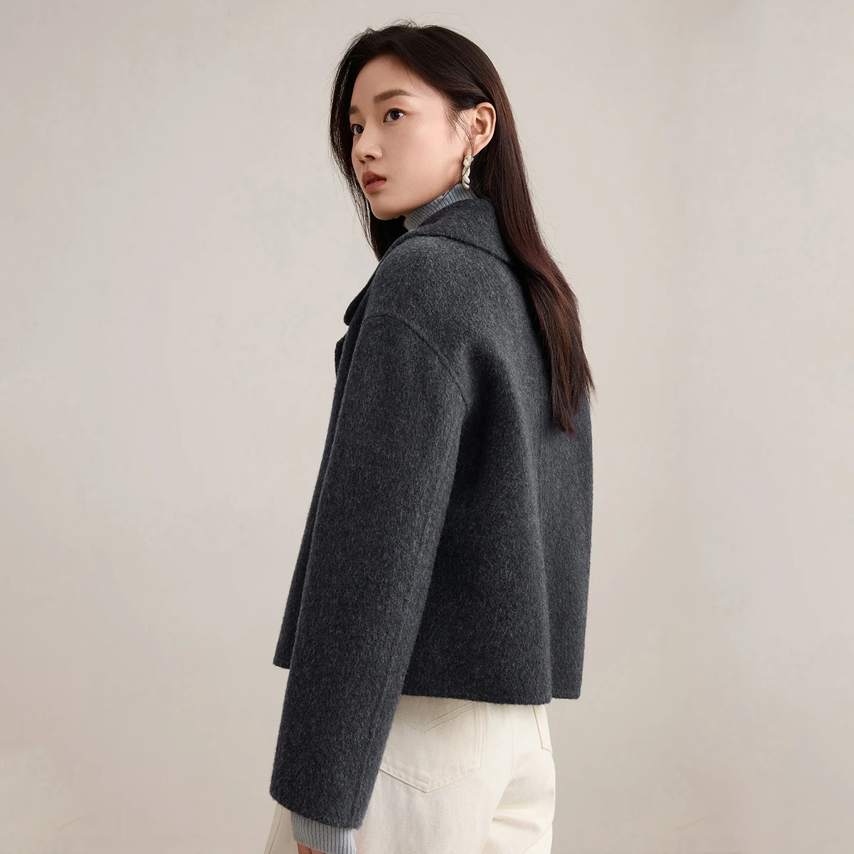 معاطف شتوية للسيدات من SENTUBILA 2025 سترات سميكة أنيقة من مزيج الصوف وياقة على شكل طية صدر السترة ملابس خارجية نسائية قصيرة متينة W54OC1879 #2