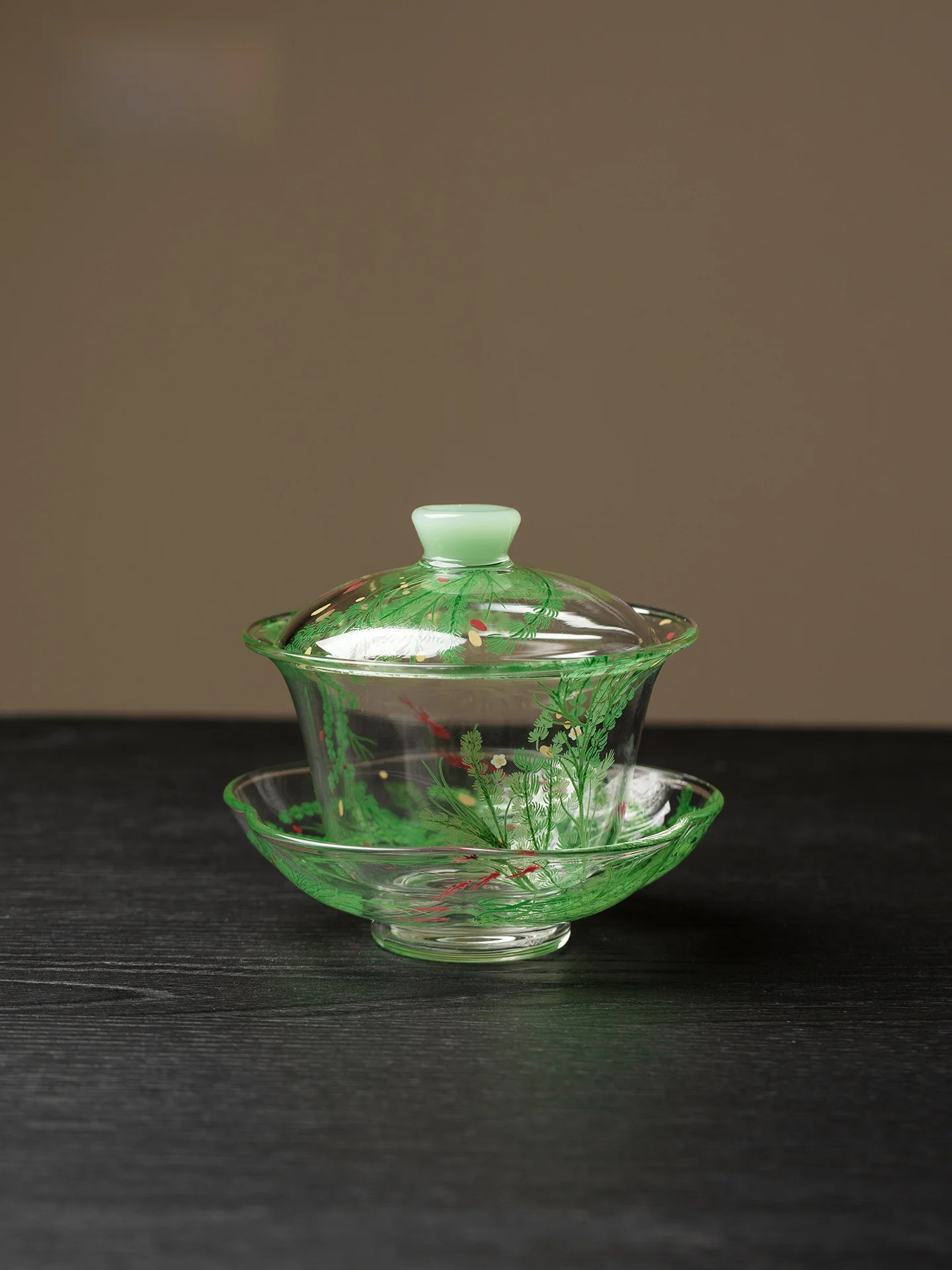 handmade-glass-tea-set-single-bowl-high-aesthetic-value-heat-resistant-fish-swimming-in-blue-algae-cover-bowl-for-brewing-tea