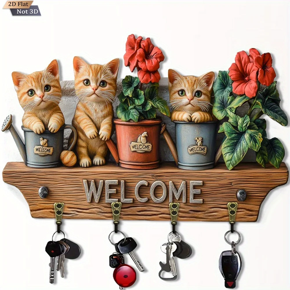 Warm Cat House 2D Wooden Multi-Functional Key Holder for Walls Porches Rooms And Villas All-Season Decorative Pet Accessory