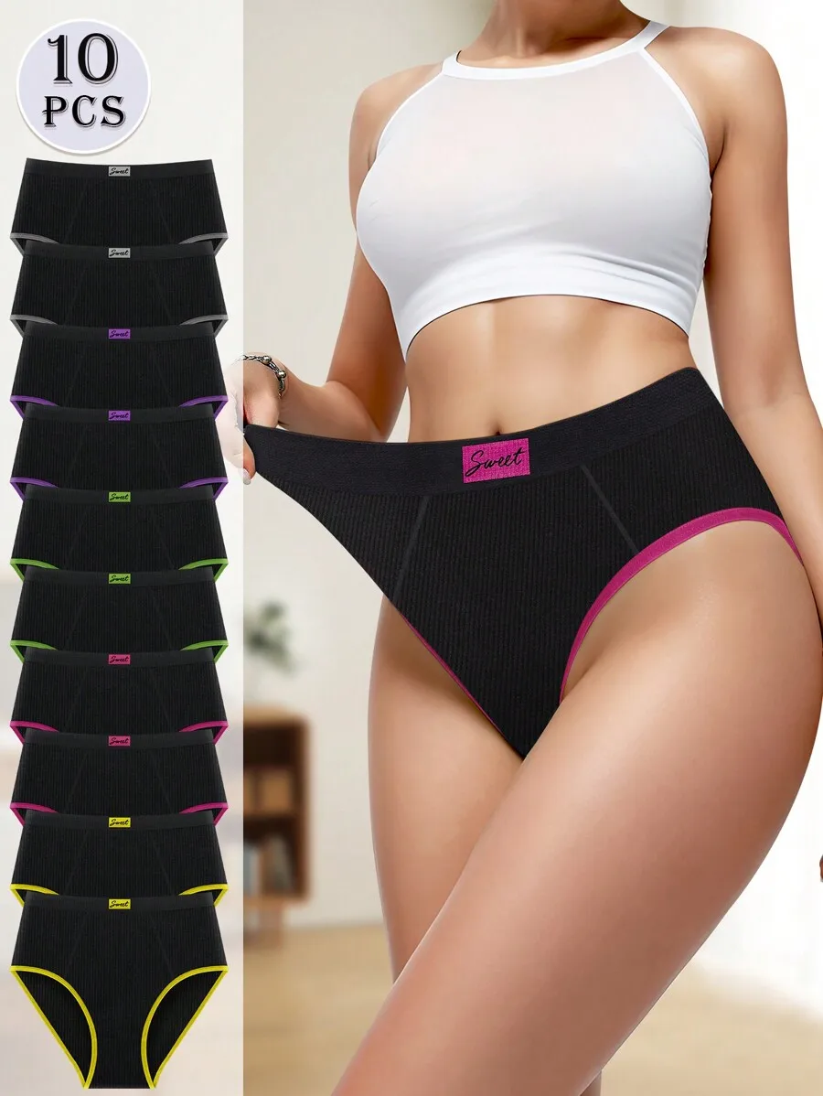 

10pcs Women High Waist Comfortable Triangle Panties Multicolor Set