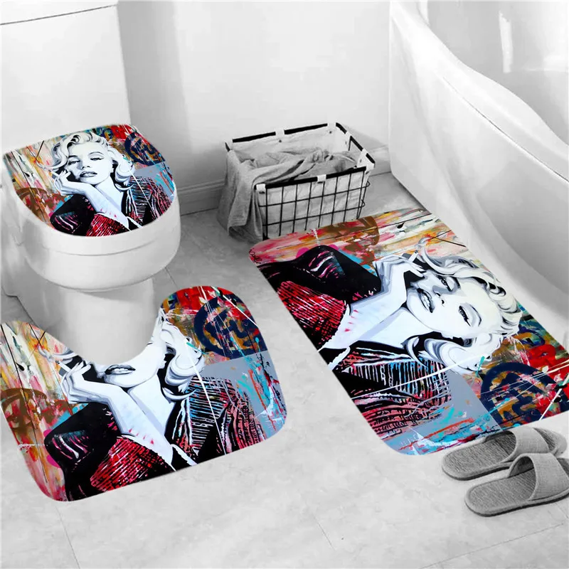 Elegant African Black Woman Print Shower Curtain Set American Girl Polyester Bathroom Curtains Anti-slip Bath Mats Carpets Rugs