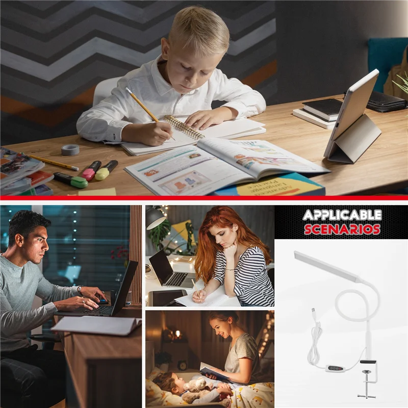 

【Must-Haves】LED Desk Lamp, Swing Arm Table Lamp With Clamp, Flexible Gooseneck Task Lamp, Eye-Caring Architect Desk Light