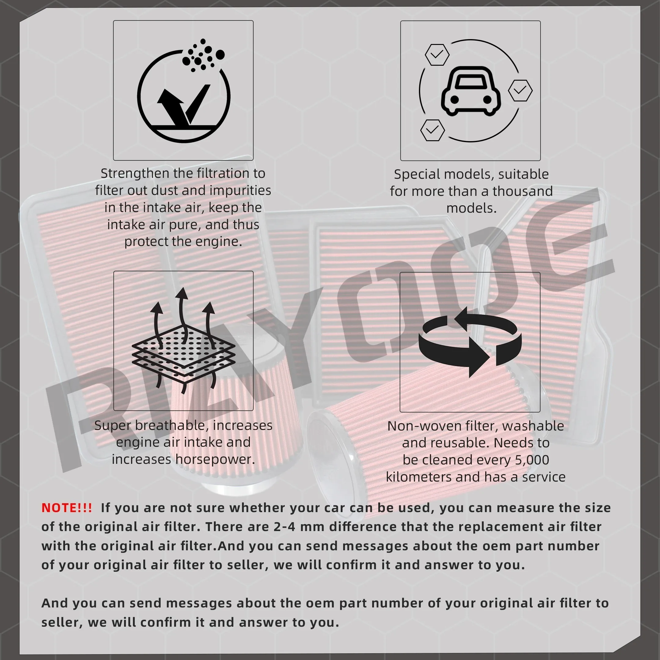 R-EP High Flow Luftfilter Passt für Honda Civic Kreuzung FR-V Stream 1,8 L Cold Air Intake Filter Waschbar Reusable – Detail 9