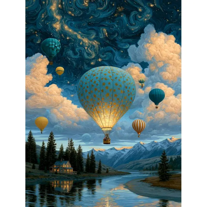 GATYZTORY Oil Painting By Numbers On Canvas,Hot Air Balloon,Paint Kit,Landscape,Handpainted,Pictures