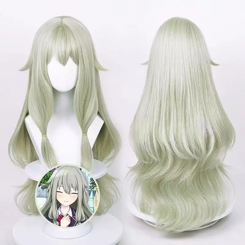 Project Sekai Kusanagi Nene Cosplay Wig Light Sage Green Long Wavy Hair Pre-Styled Twin Side Ponytail Anime Female Idol Wig