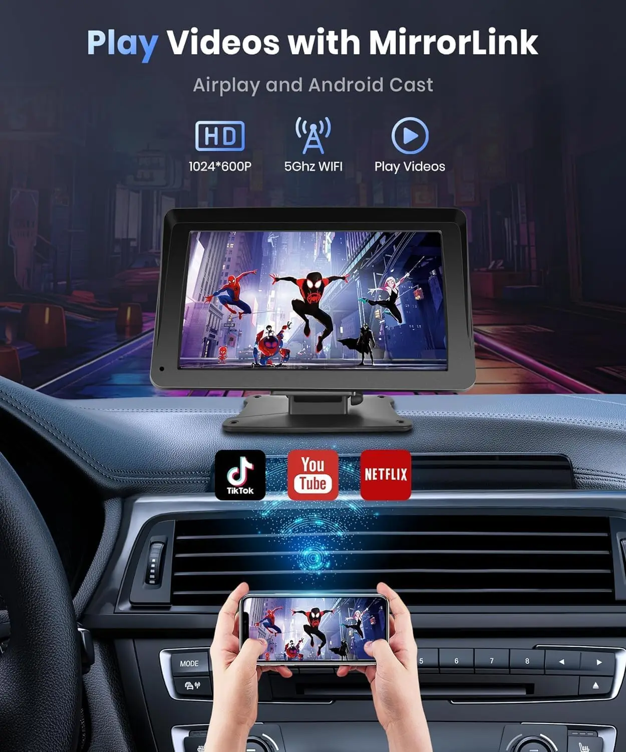 7 Inch Car Stereo Wireless CarPlay Android Auto, Touch Screen Radio with Bluetooth, Navigation, Voice Control, TF Card, AUX for