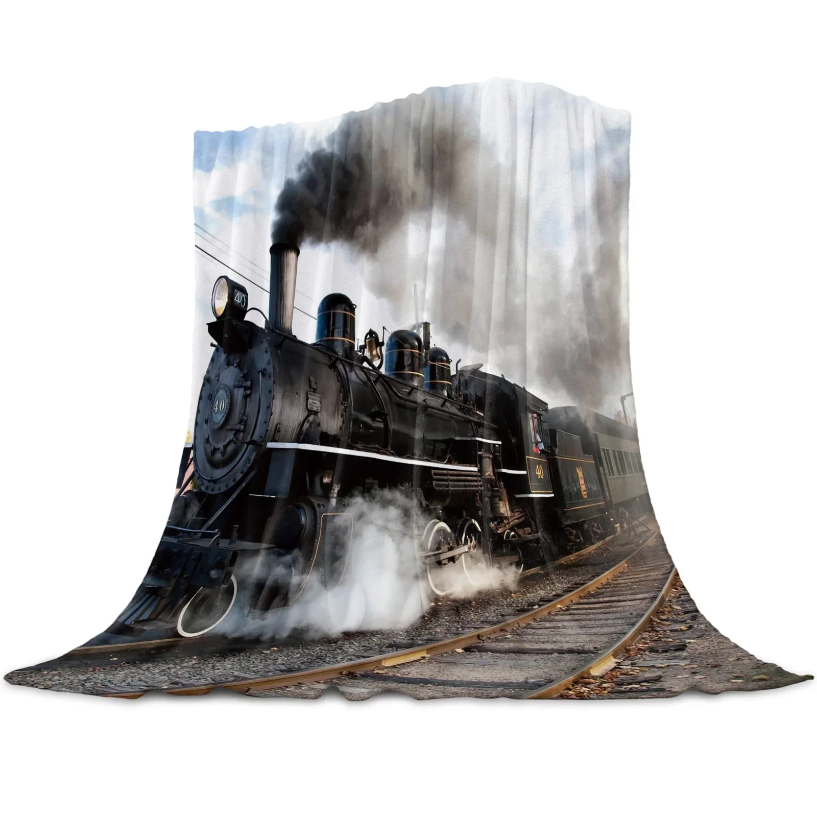 

3d Printed Blanket Steam Train Smoke Landscape Retro Flannel Blanket for Bed Sofa Portable Soft Fleecefor Children Birthday Gift