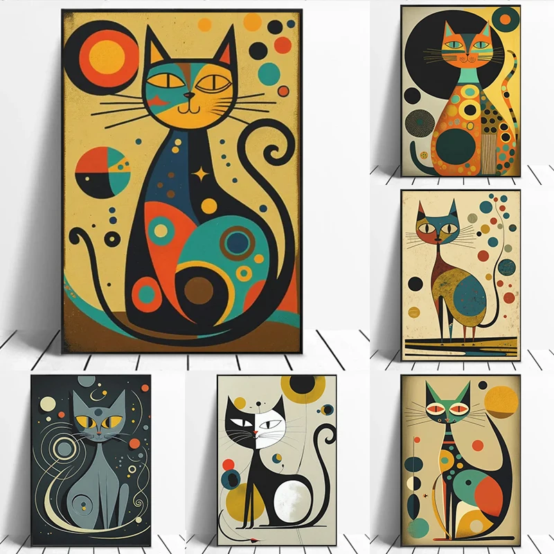 Abstract Cat Surrealism Art Canvas Painting Retro Poster Print Living Room Wall Pictures Modern Home Decor Cuadros No Frame