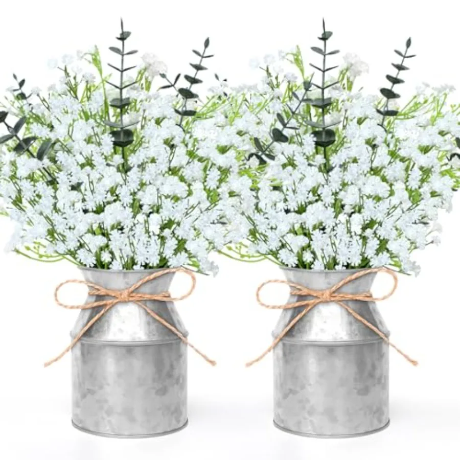 

2 Pack Babys Breath Flowers Mason Jar Table Centerpiece Artificial Babys Breath Flowers Eucalyptus Leaves Stems Faux Silver Dol