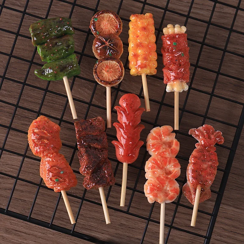 2Pcs Mini BBQ Meat Skewer Beef Shrimp Grilled Food Model DIY Resin Accessories Dollhouse Miniature Decoration Craft Supplies