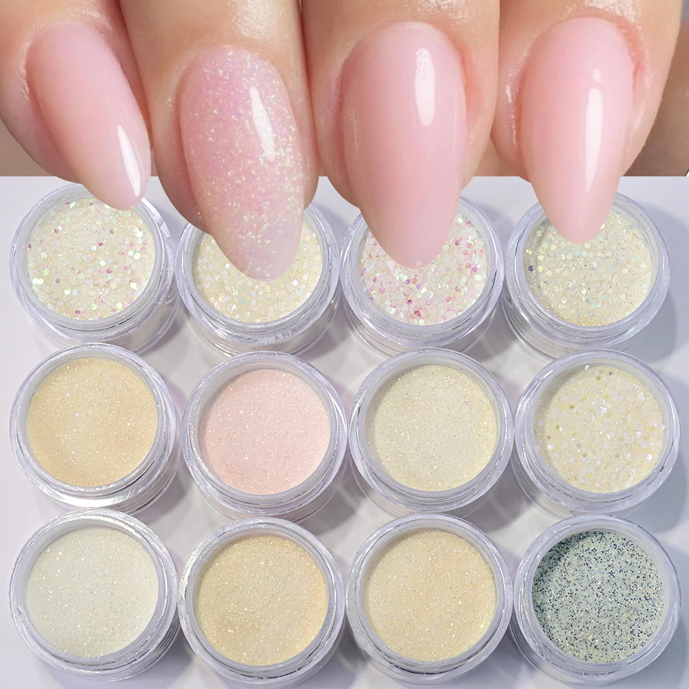 12Colors/Set Diamond Acrylic/Dip Powder Nail Art Glitter Mixed Colorful Symphony Pigment Holographic Nail Sequins #3 IN 1 *10ml*