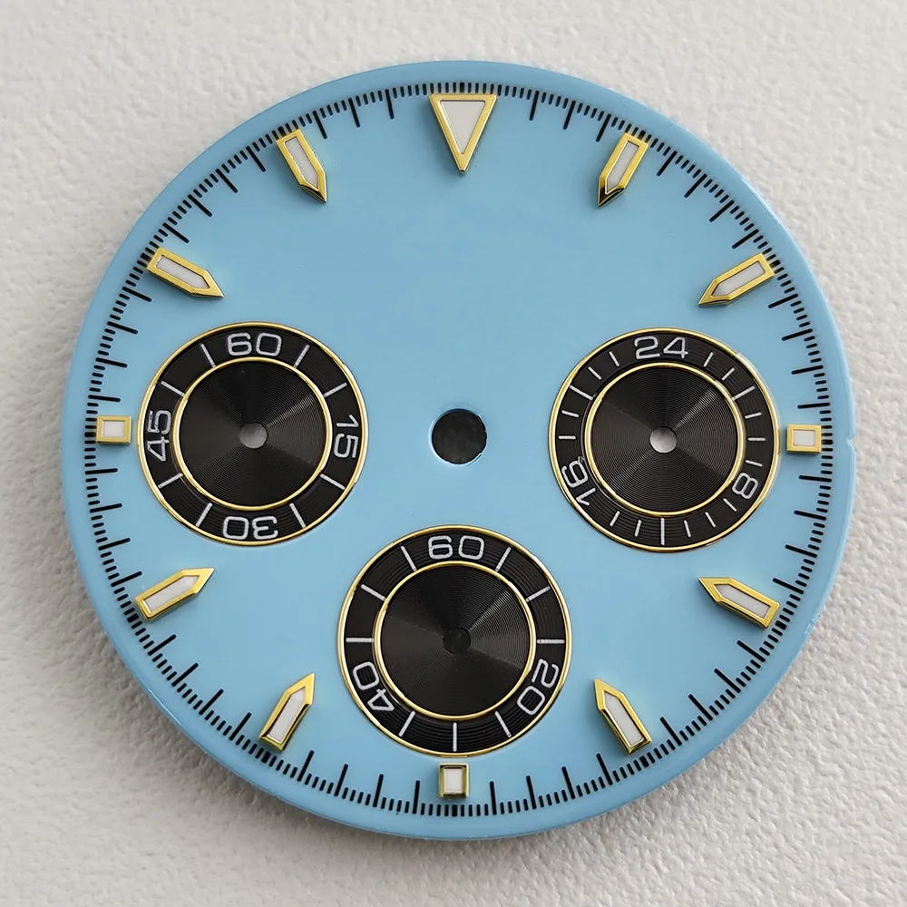 ใหม่ VK63 dial เคลือบ Lake Blue Gold Index dial Fit สําหรับ VK63VK63A นาฬิกาอุปกรณ์เสริม