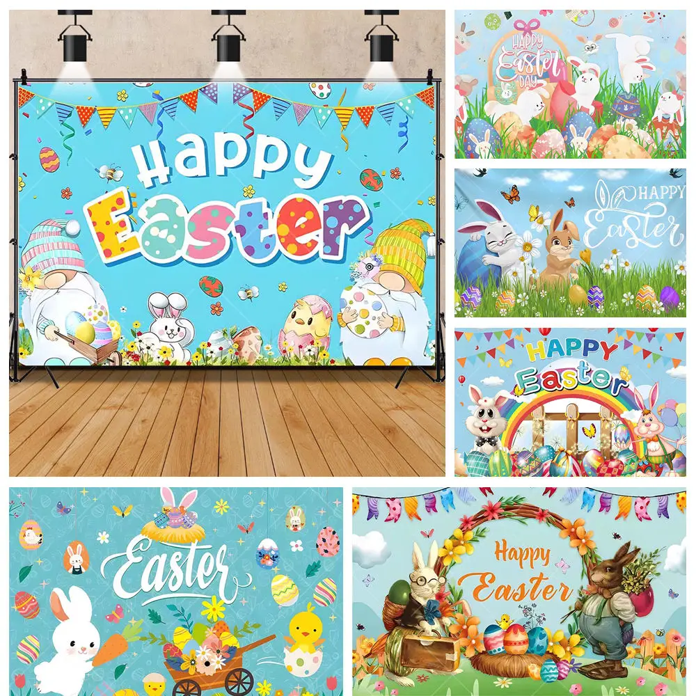 

Cartoon Rabbit Easter Egg Easter Jesus Resurrection Baby Baptism Kids Birthday Party Backdrop Custom Baby Photo Decor Background