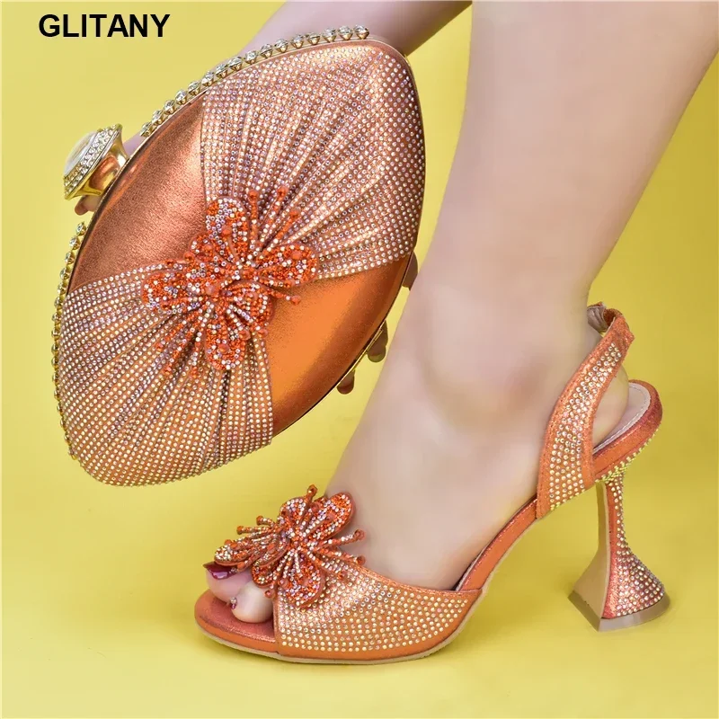 

Latest Woman Heels Shoes and Bag for Party Wedding High Heels Women Matching Shoes and Bag Set Decorated with Rhinestone Shoes