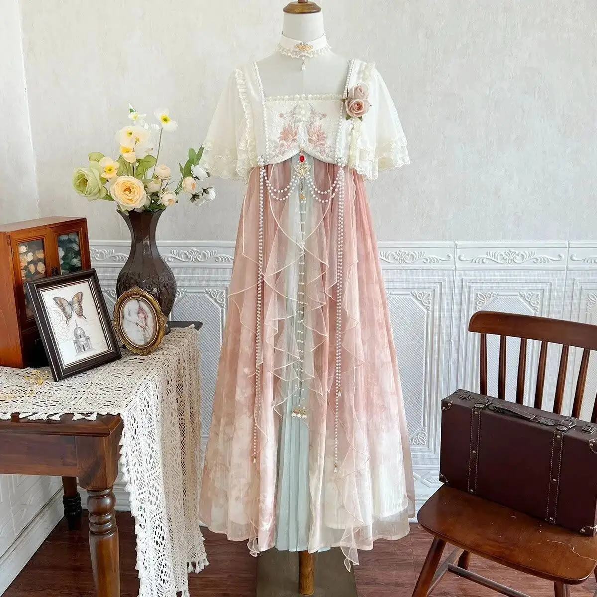 Ensemble manteau et robe suspendue gothique Lolita Hanfu, rêve de montagnes et de rivières améliorées pour filles, élément Han, Super immortel, 2025