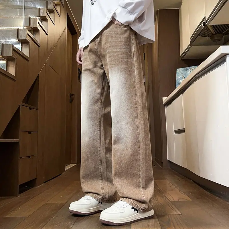 

Новые мужские джинсы Bent Knife, потертые потертые широкие брюки в американском стиле ретро, свободные прямые джинсы Four Seasons, уличные джинсы