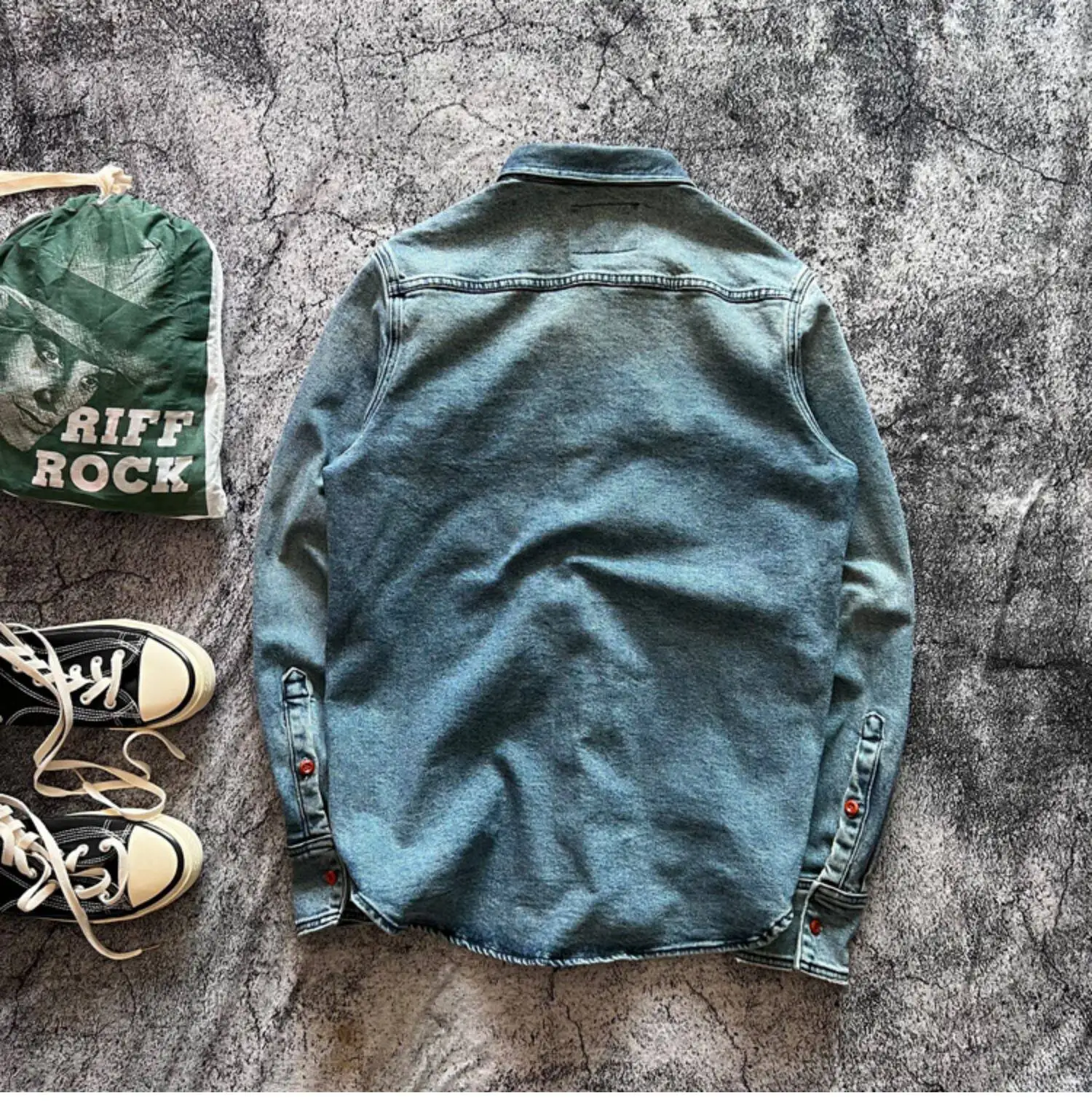 Heavyweight Stretchy Denim Shirt | Fall/Winter | 100% Cotton | Blue Washed | Thick Long-Sleeve Shirt for Men / Outerwear
