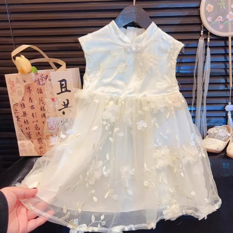 Girls Dress 2025 Summer New Children's National Style Skirt Gauze Skirt Girls Hanfu Summer Refreshing Vest Skirt