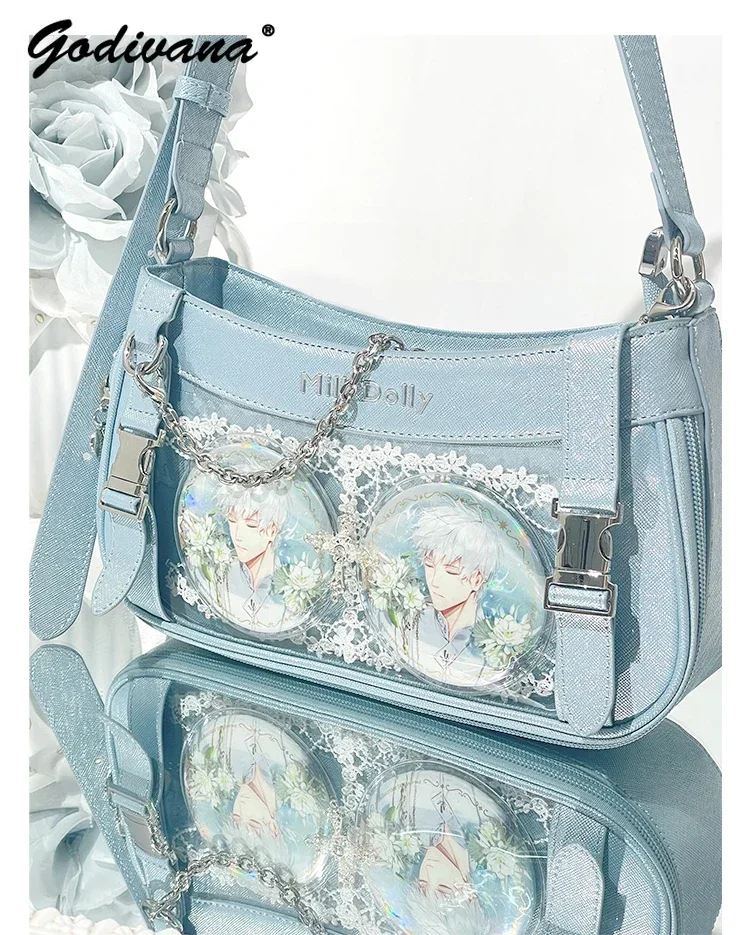 Original Rock Locomotive Bolso Transparent Crossbody Bags Sweet Girl Women Solid Color Leather Underarm Bag Lolita Shoudler Bags