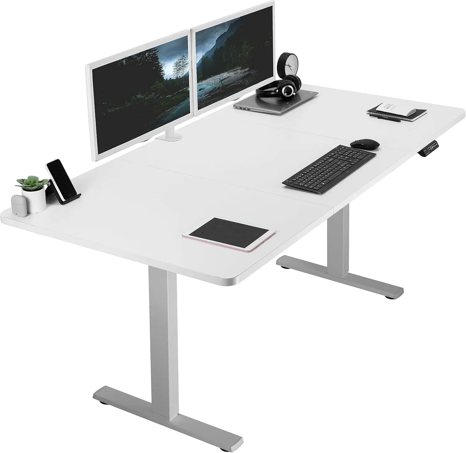 

Electric 71 x 36 inch Standing Desk Workstation, Memory Controller Height Adjustment, 1B Series, White Top Gray Frame, DESK-KIT-