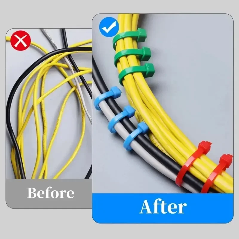 300/100Pcs Nylon Cable Ties Multicolor Self-locking Cord Ties Straps Fastening Loop Detachable Wire Wrap Ties For Home Office