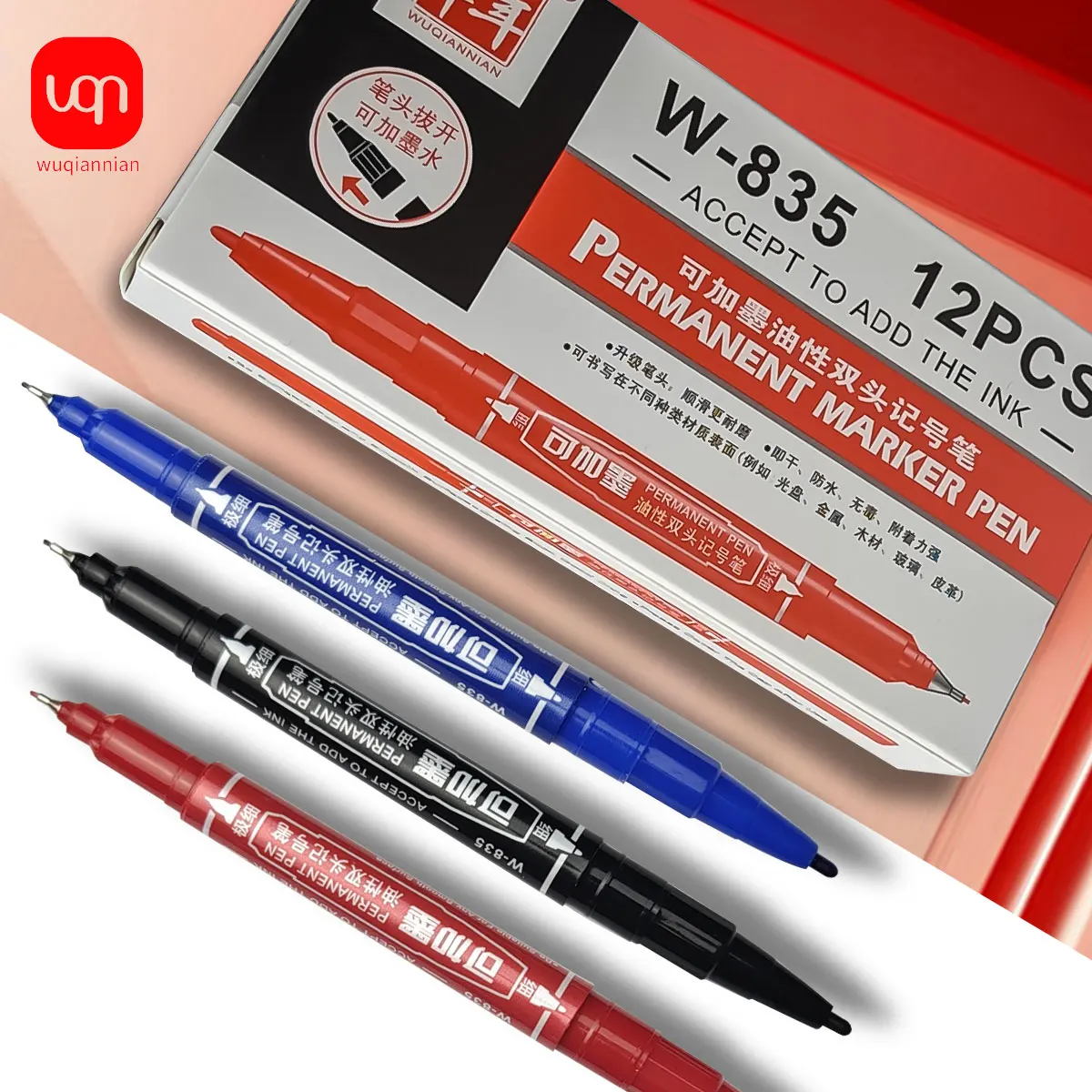 

Permanent Markers Black Blue Red Double Headed Marker Pen For Paper Steel CD Glass Fabric Paint Marking Office School Supply