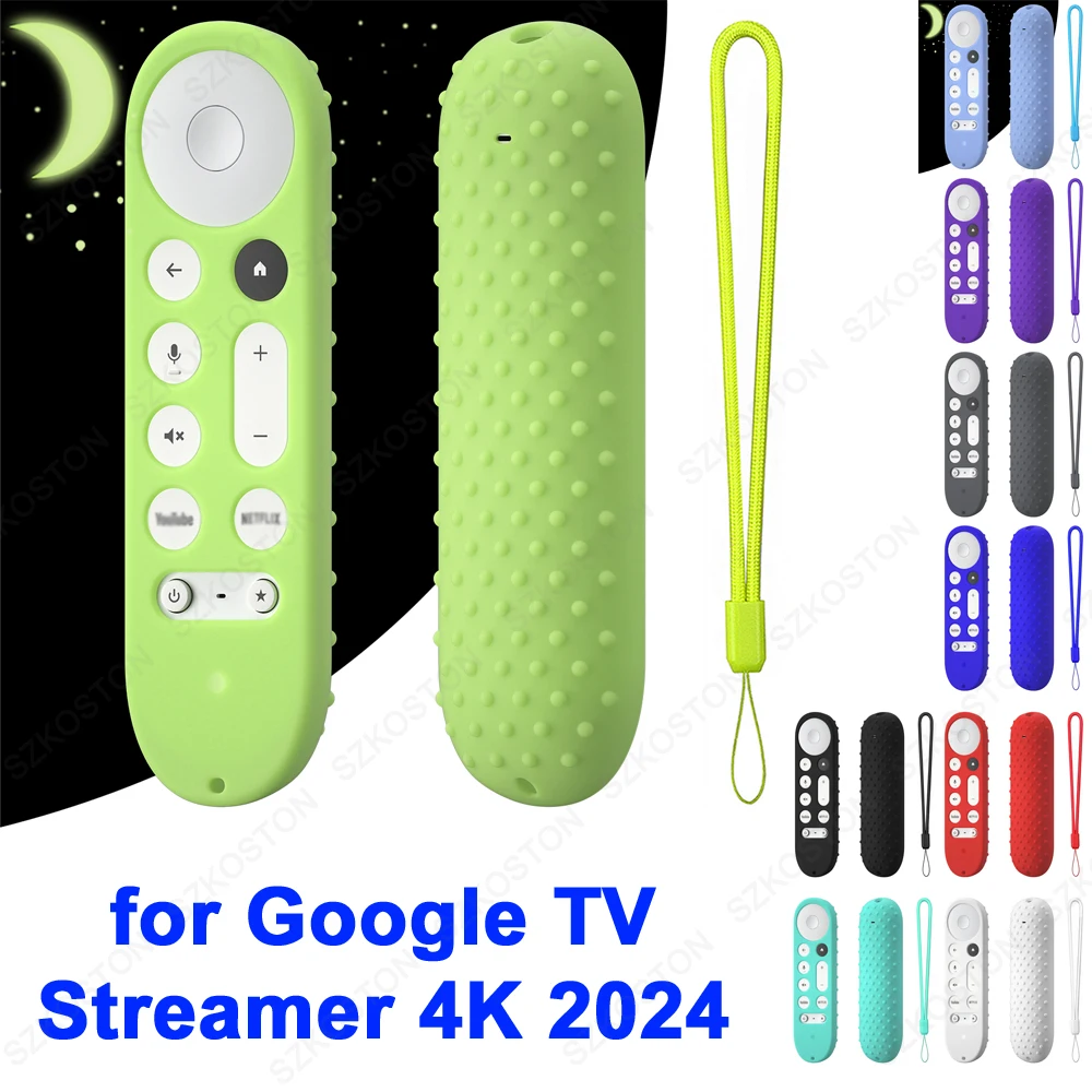 Silicone Protective Case for Google TV Streamer 4K 2024 Voice Remote Control Non-slip Dustproof Protection Cover with Lanyard