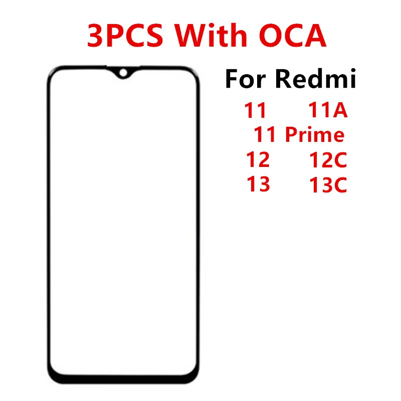 

Передний экран для Xiaomi Redmi 13 13C 12 12C 11 Prime 11A, сенсорная панель, ЖК-дисплей, выход, стекло, запасные части, OCA, 3 шт.