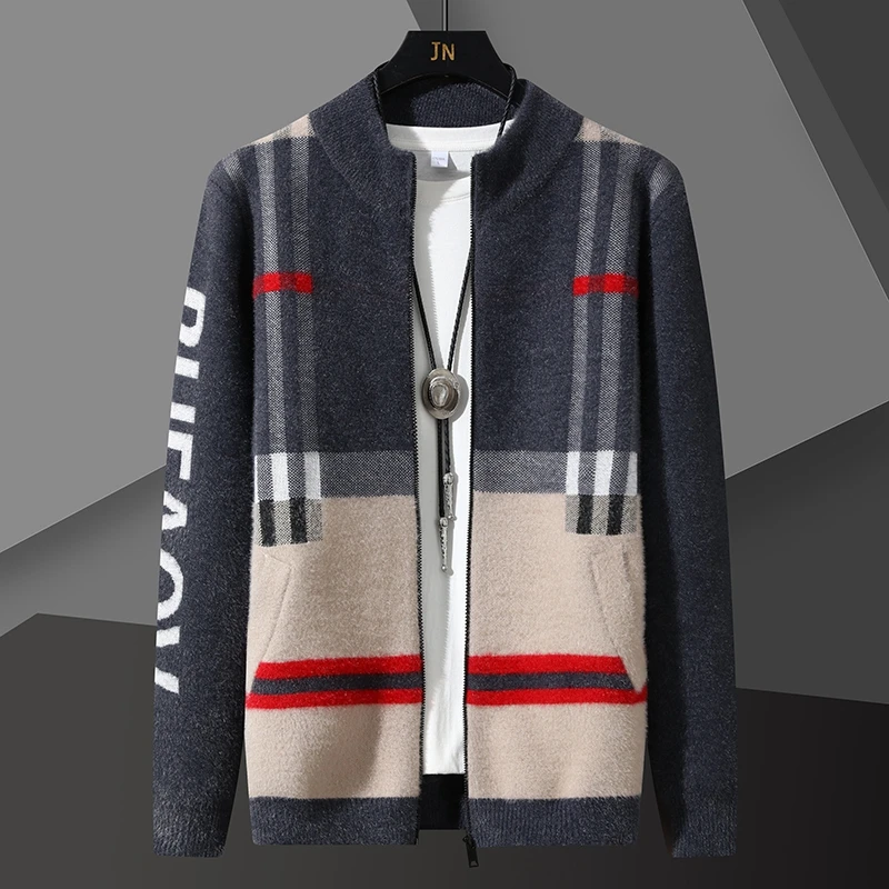 

Knit Men 's Cardigan Sweater Coat Men Wool Cotton Sweatercoat Striped Fashion christmas Autumn Knitted Sweater Jacket
