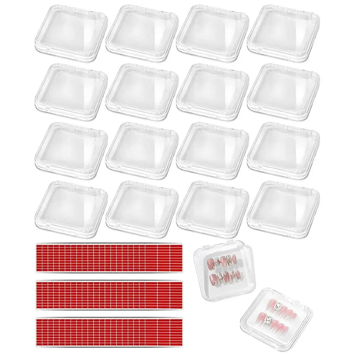 Budget-Friendly-18 Pcs Cases with 60 Pcs Adhesive Double Sided Tape Acrylic Packaging Organizer for Home Salon Art