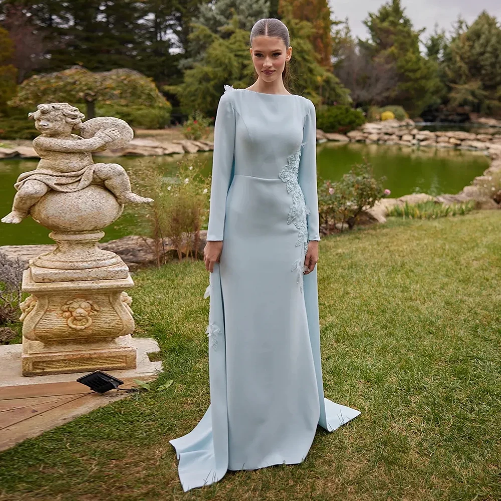 

Индивидуальные аппликации, женское вечернее платье 2026, небесно-голубое, для вечеринок, с длинными рукавами, элегантное, для гала-вечеров, выпускных, длинные вечерние платья на заказ