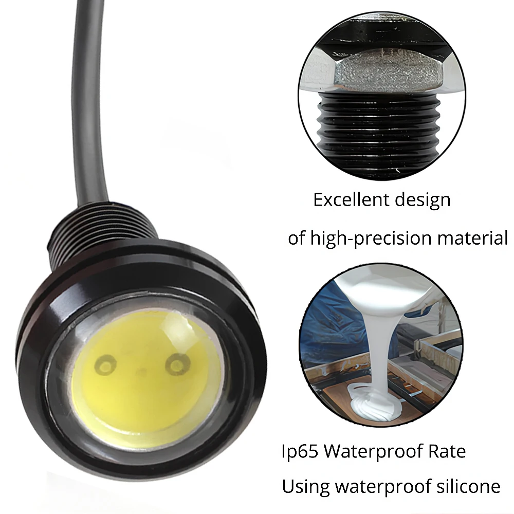 2X Car Led Daytime Running Light DRL 23mm Auto Eagle Eye Backup Reversing Parking Signal Lamp Waterproof Fog Backup Trunk Bulb