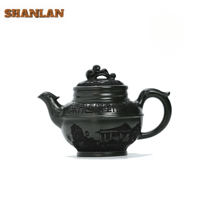 

290ML Yixing Purple Clay Teapots Master Handmade Han Yun Pot Raw Ore Emerald Green Mud Kettle Chinese Zisha Tea Set Ornaments