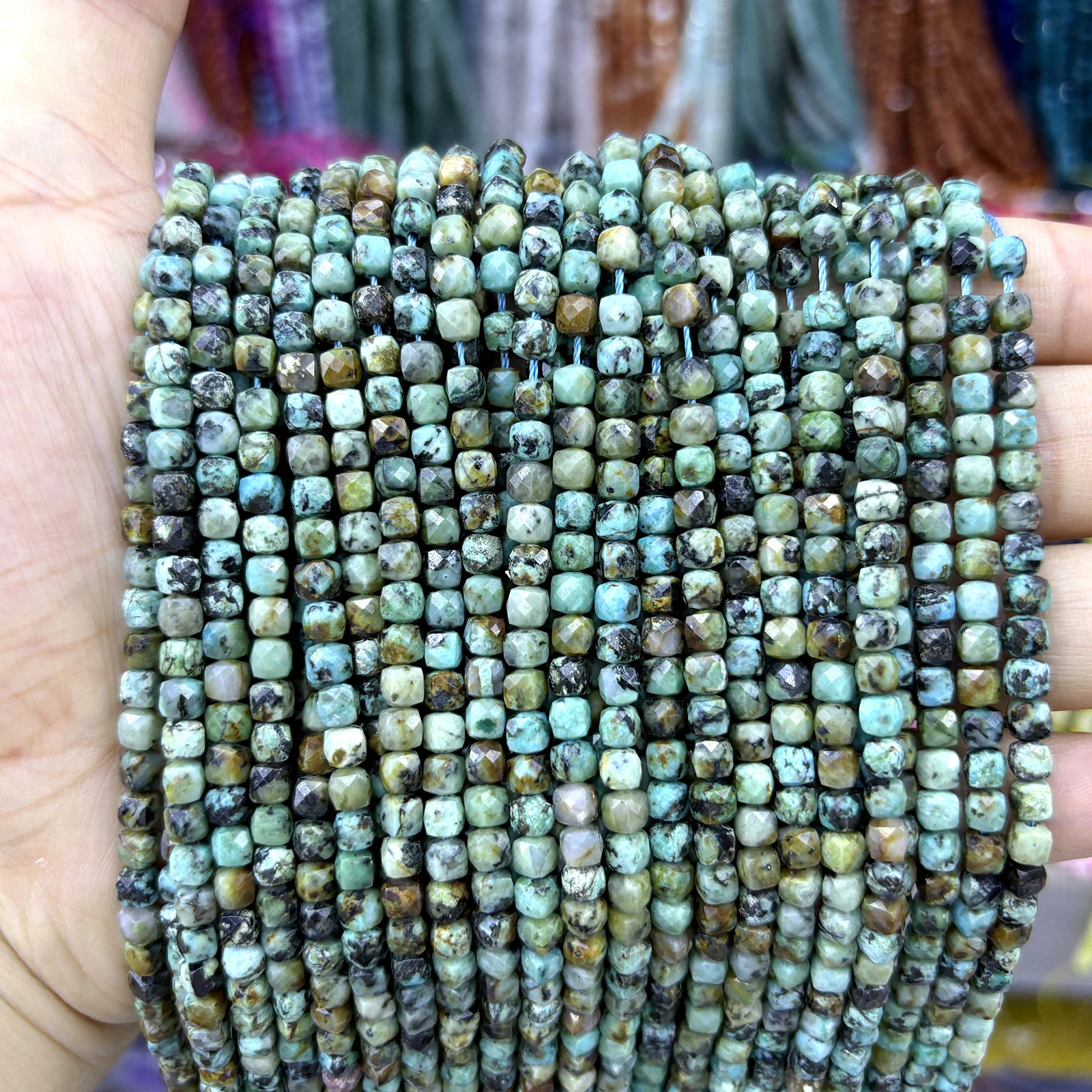 Natural Stone Faceted Squared Loose Bead Cubic Square Apatite Turquoise Fluorite Stone Accessories Making Diy Necklace Bracelet view 3