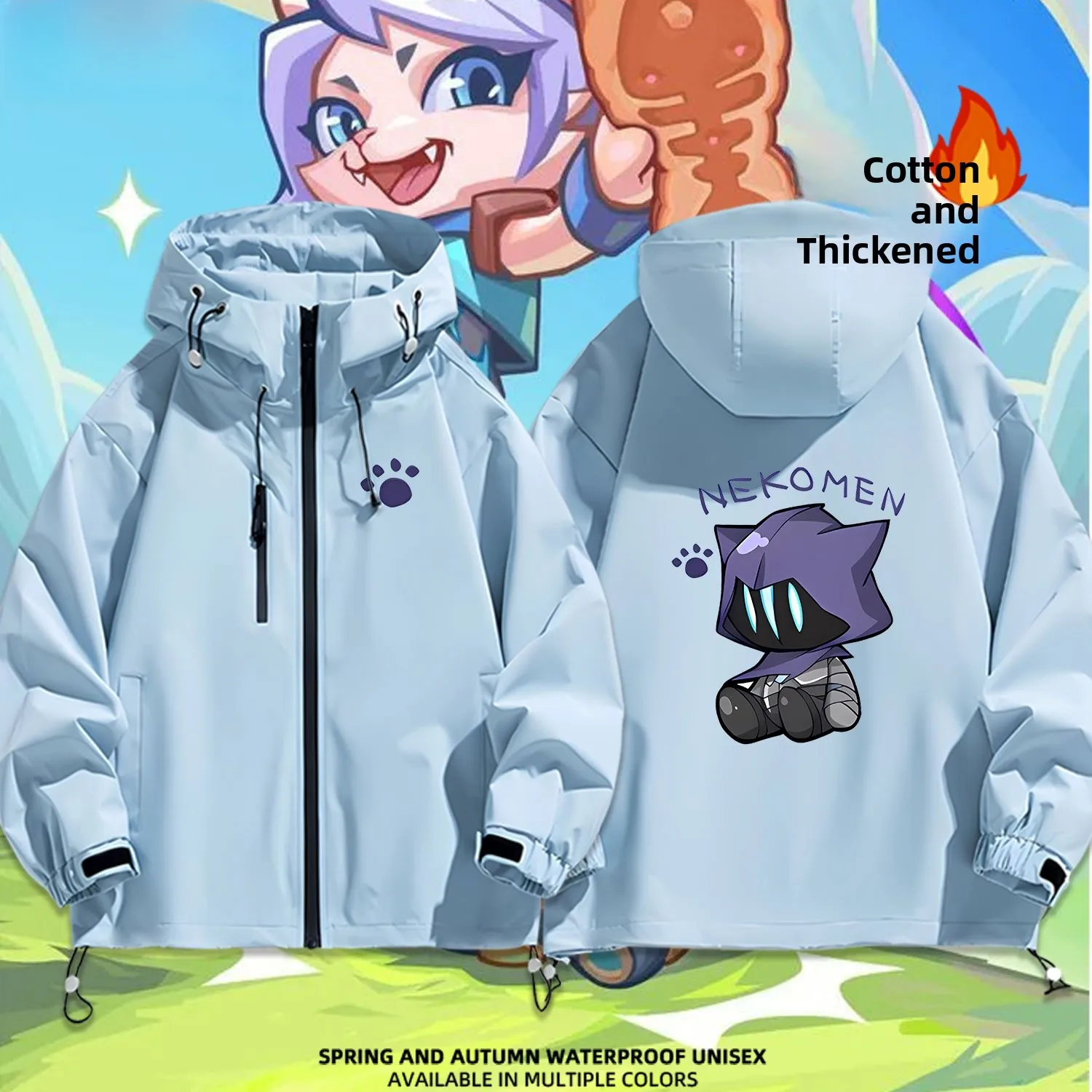 

ex Thiened Cotton Hooded Jaet Outerwear Waterproof Casual Sle Spring Autumn Winter Youth Culture Game Theme