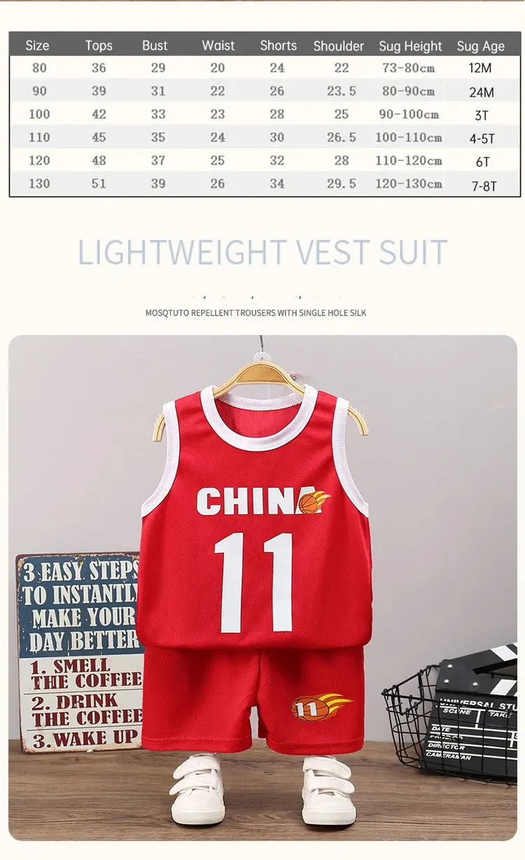 Kinder Sets Sommer Kinder Ärmelloses T-shirt Shorts Set Schnell trocknend Outdoor Tank Top Shorts Sets Jungen Sport Basketball Tr – Detail 2