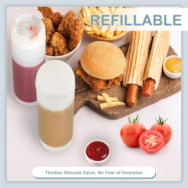 ABJO-6 Pcs 16 Oz Inverted Plastic Squeeze Bottles, Refillable Tip Large Valve Dispenser Condiment Squeeze Bottle For Sauces