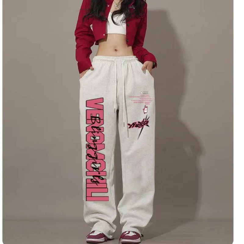 Americano hip-hop carta impressão calças femininas dança de rua cordão design moletom feminino primavera verão novo 2024 calças