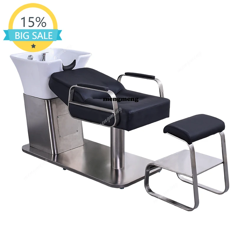 High-end Ceramic Basin Shampoo Beds Barbershop Luxury Hair Salon Ergonomics Shampoo Chair Flushwater Salon Furniture Sillas