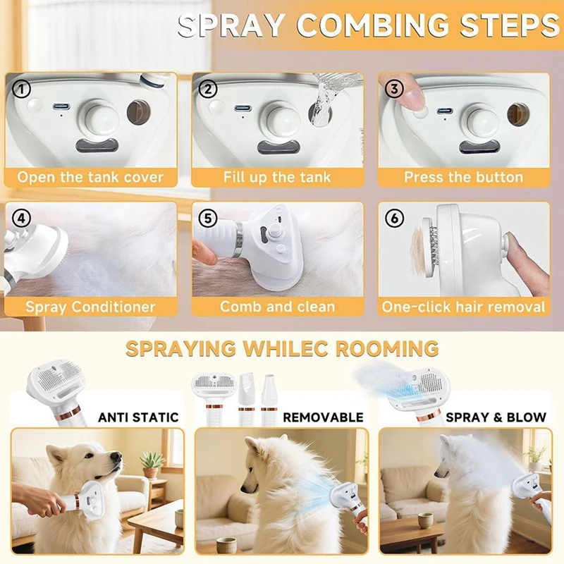 مجفف شعر الحيوانات الأليفة الاستمالة للقطط والكلاب فرشاة المهنية المنزل التهيأ فروي تجفيف المحمولة الكلب صالون منفاخ الولايات المتحدة Plug-A27R #5